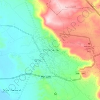 Mappa topografica Ocozocoautla, altitudine, rilievo