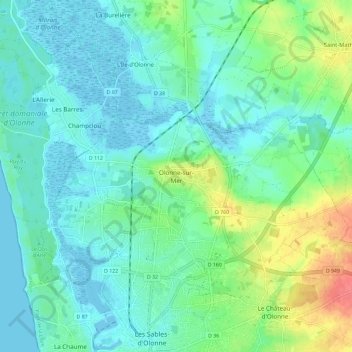 Mappa topografica Olonne-sur-Mer, altitudine, rilievo