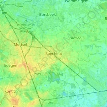 Mappa topografica Boechout, altitudine, rilievo