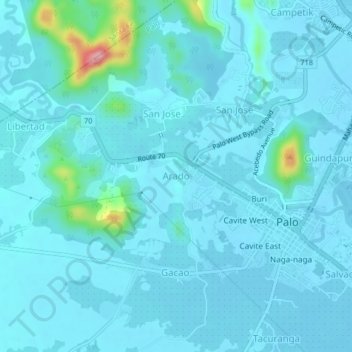 Mappa topografica Arado, altitudine, rilievo
