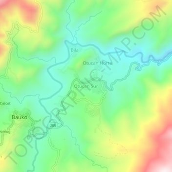 Mappa topografica Otucan Sur, altitudine, rilievo