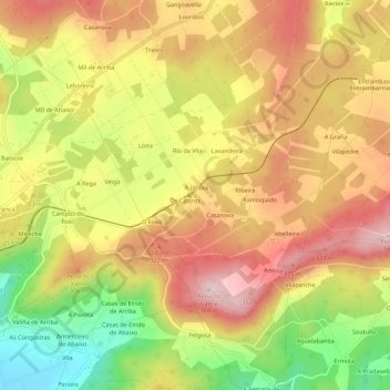 Mappa topografica A Cruz, altitudine, rilievo