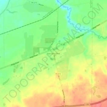 Mappa topografica East Springfield, altitudine, rilievo