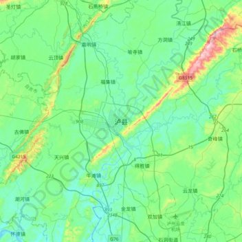 Mappa topografica 泸县, altitudine, rilievo