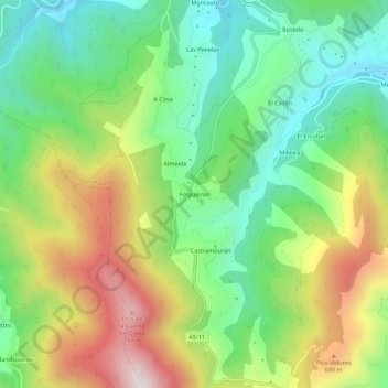 Mappa topografica Folgueiras, altitudine, rilievo