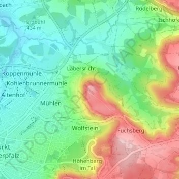 Mappa topografica Wolfstein, altitudine, rilievo
