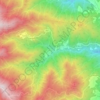 Mappa topografica Carda, altitudine, rilievo