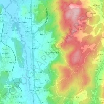 Mappa topografica Arcos da Condesa, altitudine, rilievo