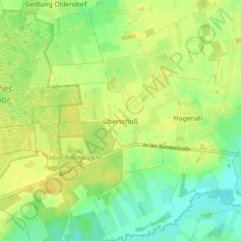 Mappa topografica Überschuß, altitudine, rilievo