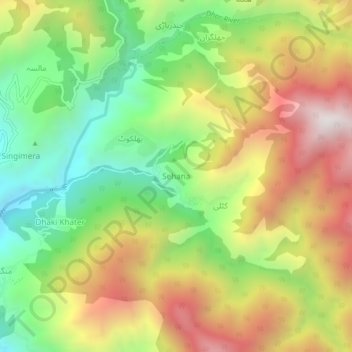 Mappa topografica Sehana, altitudine, rilievo