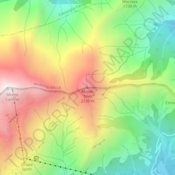 Mappa topografica Monte Tovo, altitudine, rilievo