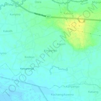Mappa topografica Konyango, altitudine, rilievo