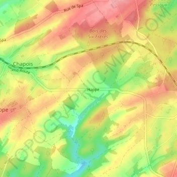 Mappa topografica Happe, altitudine, rilievo