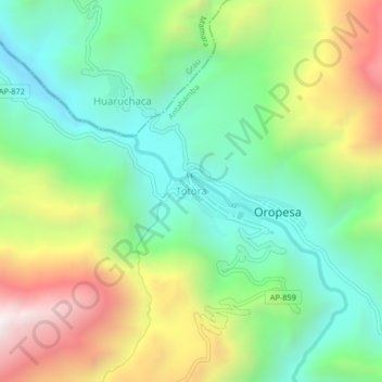 Mappa topografica Totora, altitudine, rilievo