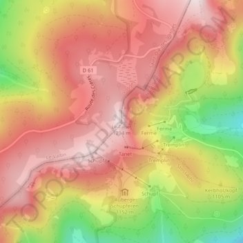 Mappa topografica Le Tanet, altitudine, rilievo