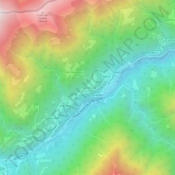 Mappa topografica Boretta, altitudine, rilievo