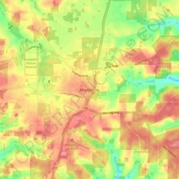 Mappa topografica Manjimup, altitudine, rilievo
