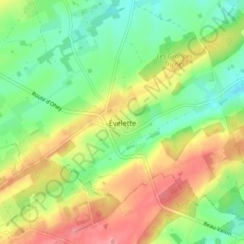 Mappa topografica Évelette, altitudine, rilievo