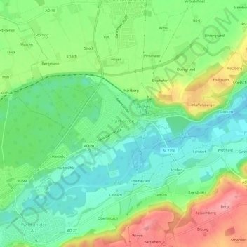 Mappa topografica Hart an der Alz, altitudine, rilievo