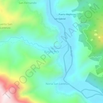 Mappa topografica Puerto Rico, altitudine, rilievo