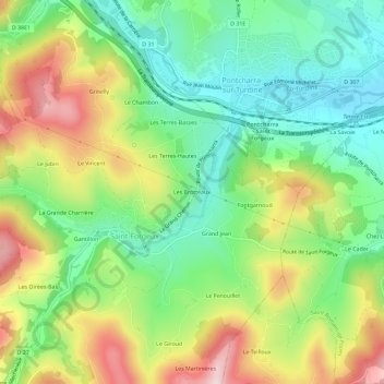 Mappa topografica Les Brotteaux, altitudine, rilievo