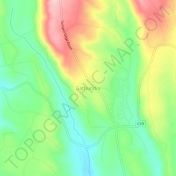 Mappa topografica Gathundia, altitudine, rilievo