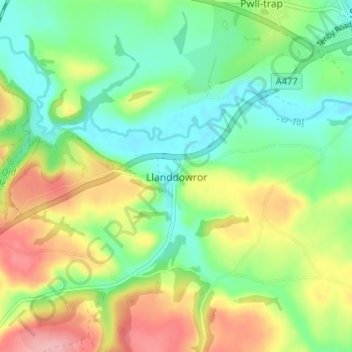Mappa topografica Llanddowror, altitudine, rilievo