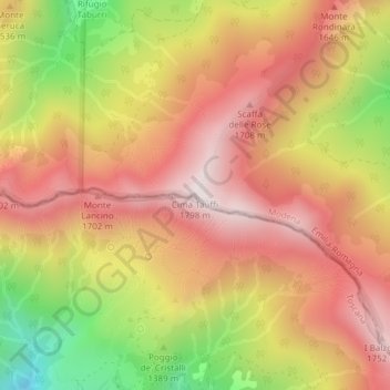 Mappa topografica Cima Tauffi, altitudine, rilievo