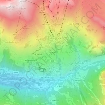 Mappa topografica Les Veyers, altitudine, rilievo