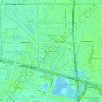 Mappa topografica Plantation Isles, altitudine, rilievo