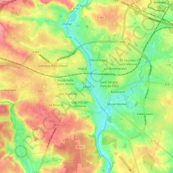 Mappa topografica Laval, altitudine, rilievo