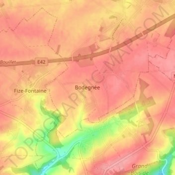 Mappa topografica Bodegnée, altitudine, rilievo