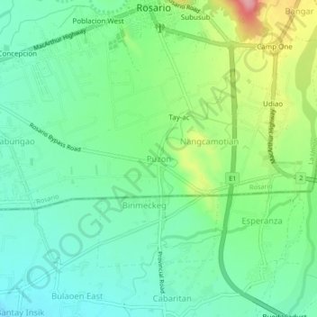 Mappa topografica Puzon, altitudine, rilievo