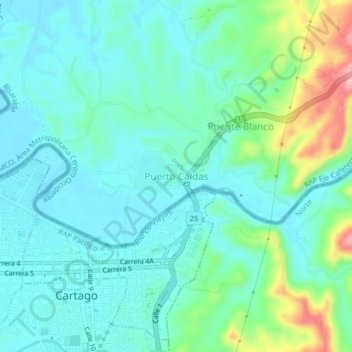 Mappa topografica Puerto Caldas, altitudine, rilievo