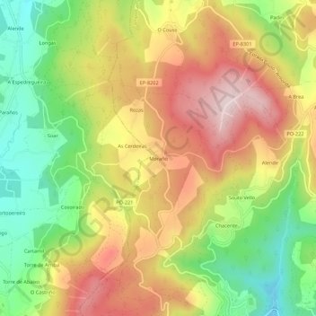 Mappa topografica Morañó, altitudine, rilievo