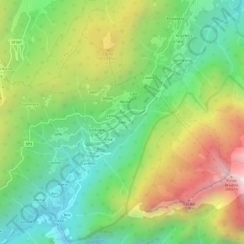 Mappa topografica Tiser, altitudine, rilievo