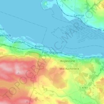 Mappa topografica Port Glasgow, altitudine, rilievo