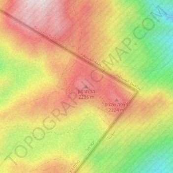 Mappa topografica Mont Hermon, altitudine, rilievo