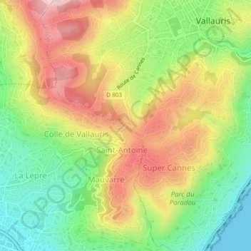 Mappa topografica Col Saint-Antoine, altitudine, rilievo