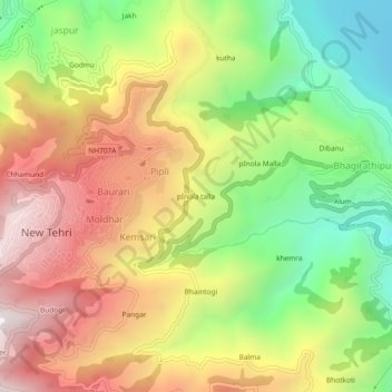 Mappa topografica pInola talla, altitudine, rilievo