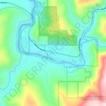 Mappa topografica Hiouchi, altitudine, rilievo