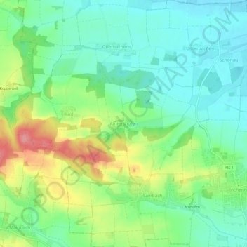 Mappa topografica Ainertshofen, altitudine, rilievo