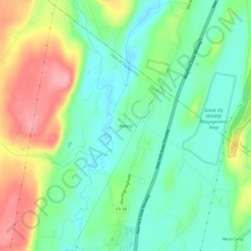 Mappa topografica Asbury, altitudine, rilievo