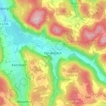 Mappa topografica Förrenbach, altitudine, rilievo