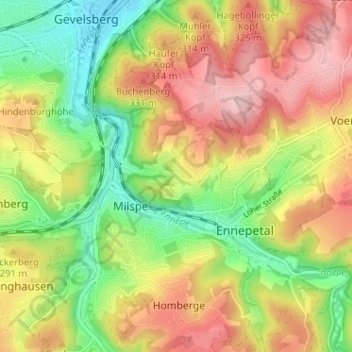 Mappa topografica Ober-Ebbinghausen, altitudine, rilievo