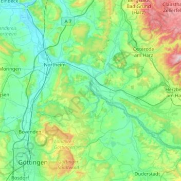 Mappa topografica Katlenburg-Lindau, altitudine, rilievo