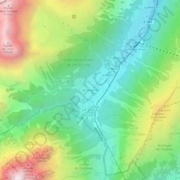 Mappa topografica Le Couteray, altitudine, rilievo