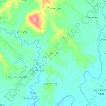 Mappa topografica Nagba, altitudine, rilievo