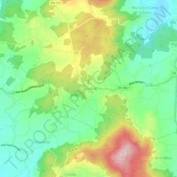 Mappa topografica Carvalhas, altitudine, rilievo