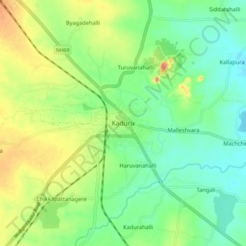 Mappa topografica Kaduru, altitudine, rilievo
